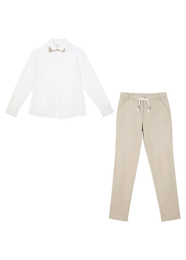 PANTALóN CHINO, CAMISA Y PAJARITA (3 PIEZAS) PARA NIñOS GRIS PIEDRABLANCO
